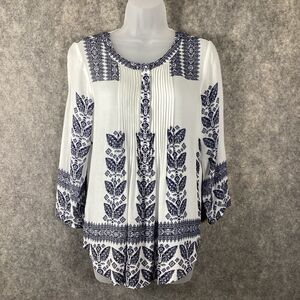 Daniel Rainn White Blue Amely Pale Sky Bohemian Lightweight Peasant Blouse Small